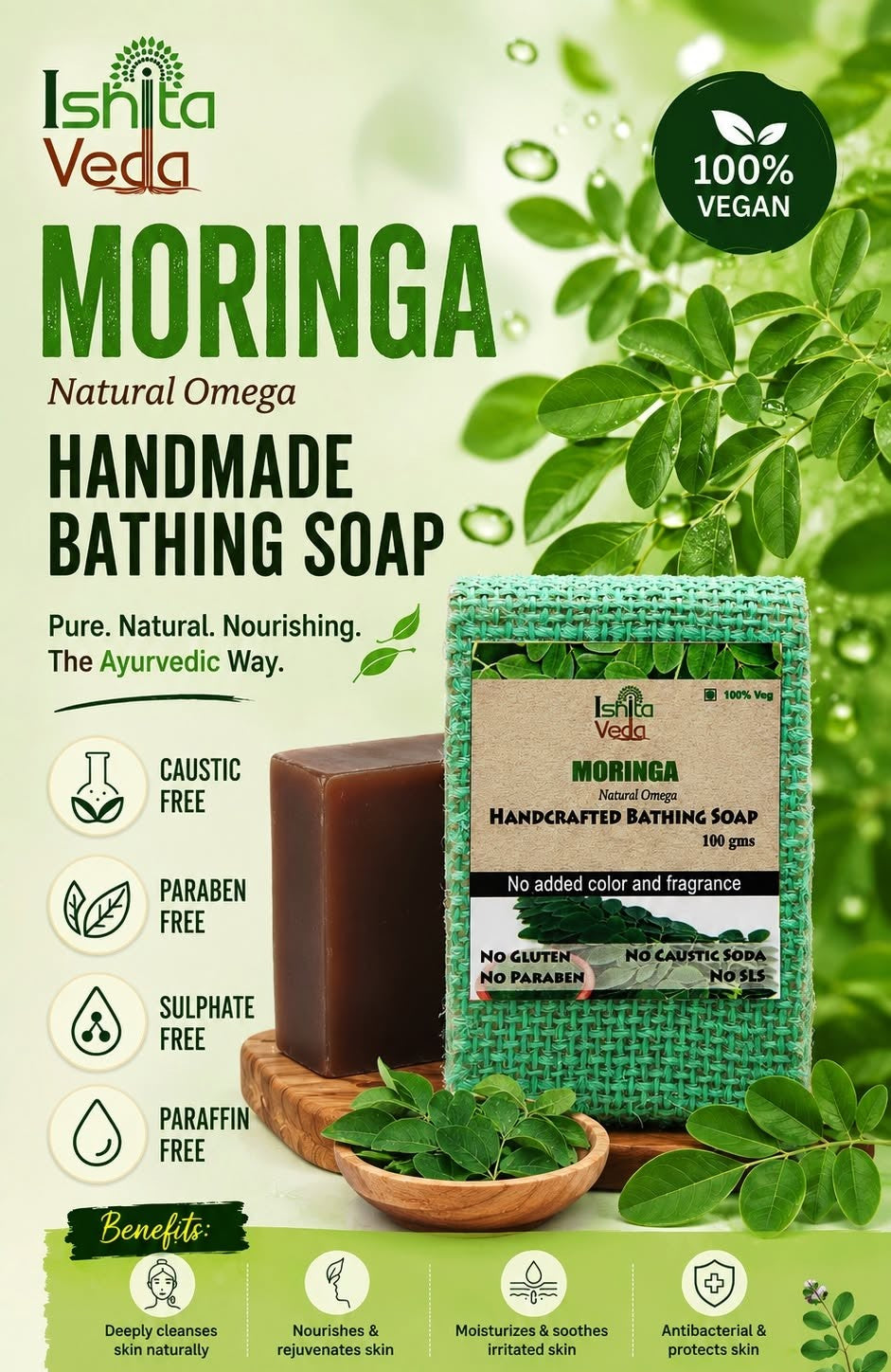 Moringa handcrafted bathing soap